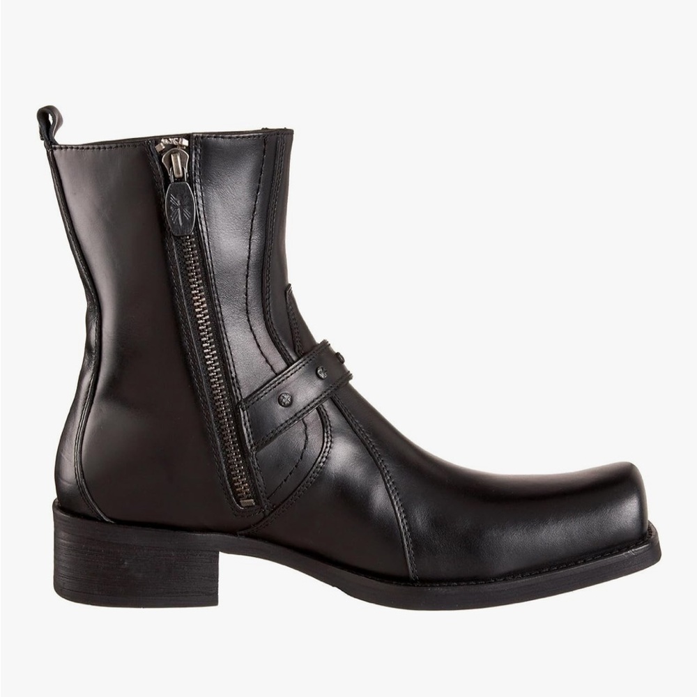 MARK NASON Black Leather Biker Ankle Boots Embossed Cross Studded Skulls 8 NEW! - Picture 7 of 16